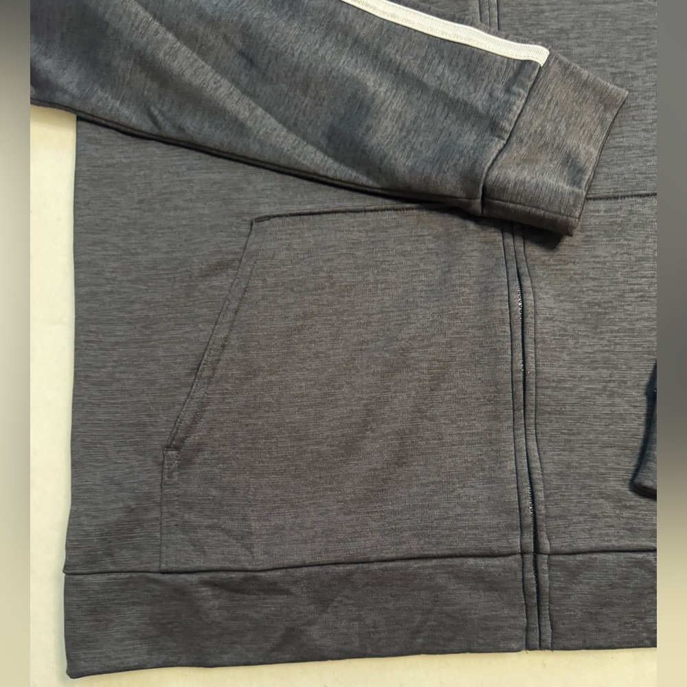 Adidas Boys Melange Charcoal Gray Fleece Full Zip Hoodie with White Stripes - Picture 5 of 8